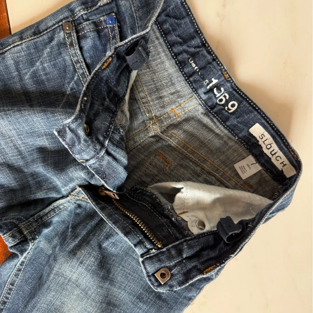 Gap Boys Slouch Jeans Pants 👖 Denim Blue Kids distressed Pant Size - 7 Slim